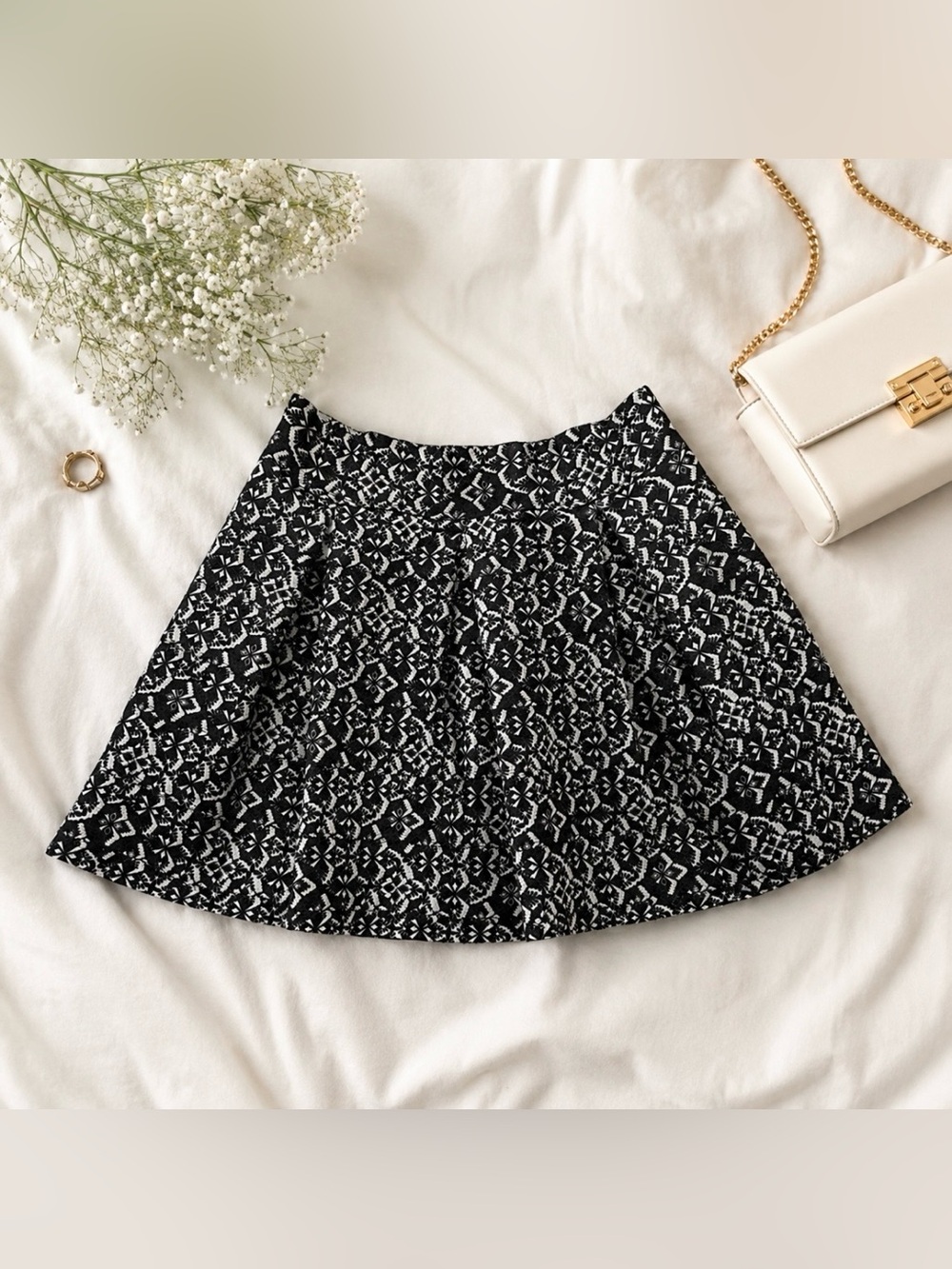 Xhilaration Black & White Lace Skater Skirt XL
